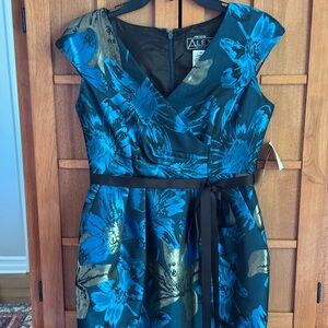 Alex Evenings Blue and Black Floral Evening Dress